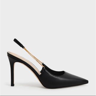 チャールズアンドキース(Charles and Keith)の【美品】チェーンリンク スリングバックスティレットパンプス (ハイヒール/パンプス)