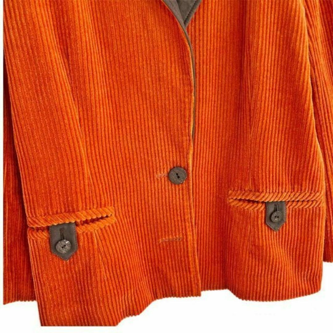Santa Monica(サンタモニカ)のレザー切替コーデュロイジャケット 太畝 オレンジ 一点物 レトロ ヴィンテージ レディースのジャケット/アウター(テーラードジャケット)の商品写真