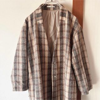 ELENCARE DUE ロングコート 裾スリット チェック ブラウン(ロングコート)