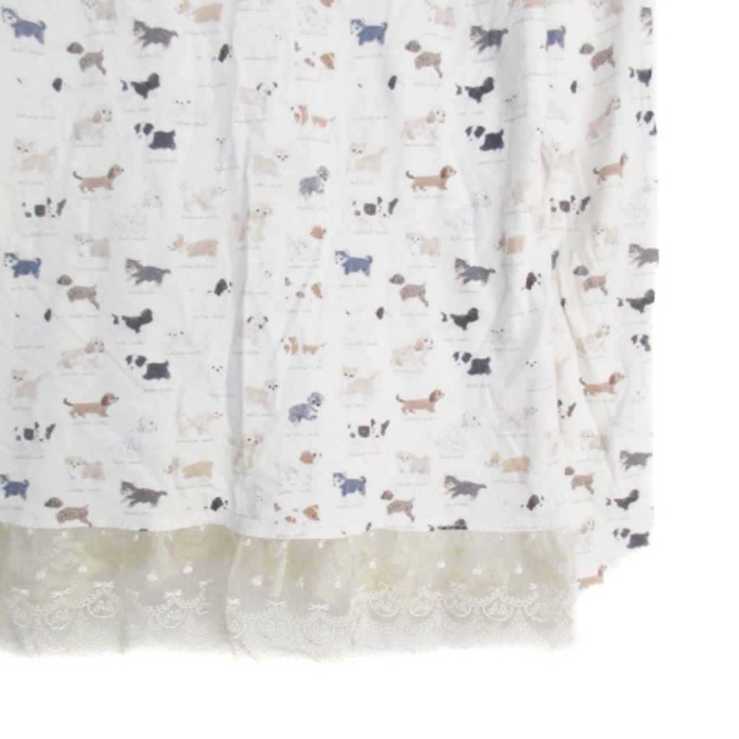 franche lippee(フランシュリッペ)のフランシュリッペ Tシャツ カットソー 長袖 Uネック 犬柄 M 白 ベージュ レディースのトップス(Tシャツ(長袖/七分))の商品写真