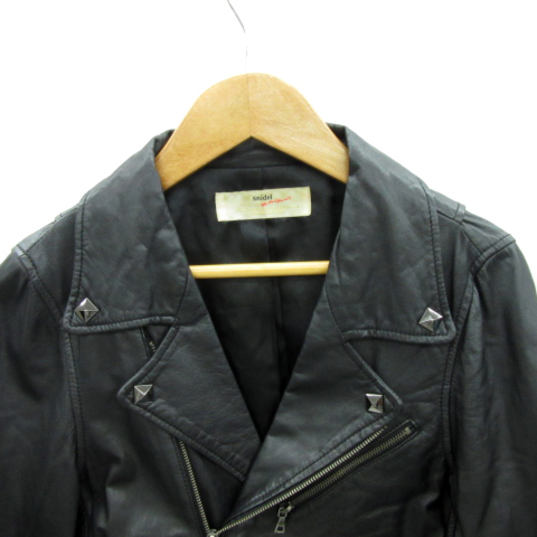 SNIDEL(スナイデル)のスナイデル ライダースジャケット 革ジャン ショート丈 ダブル 0 黒 ブラック レディースのジャケット/アウター(ライダースジャケット)の商品写真