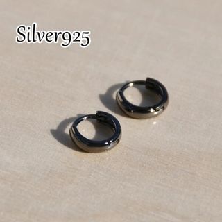 フープピアス  シンプル・ブラック シルバー925  内径6mm(ピアス)