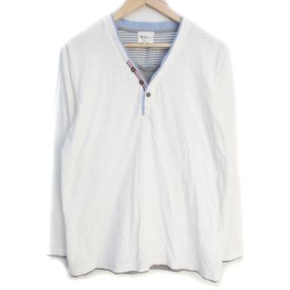 タケオキクチ ミクスパイス カットソー 長袖 Vネック ボーダー柄 XL 白 黒(Tシャツ/カットソー(七分/長袖))