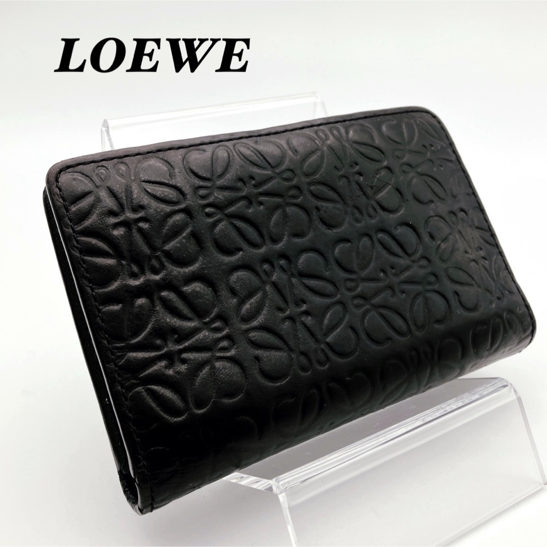 中古ブランドショップ状態ロエベ LOEWE リピート アナグラム 折り財布 ブラック