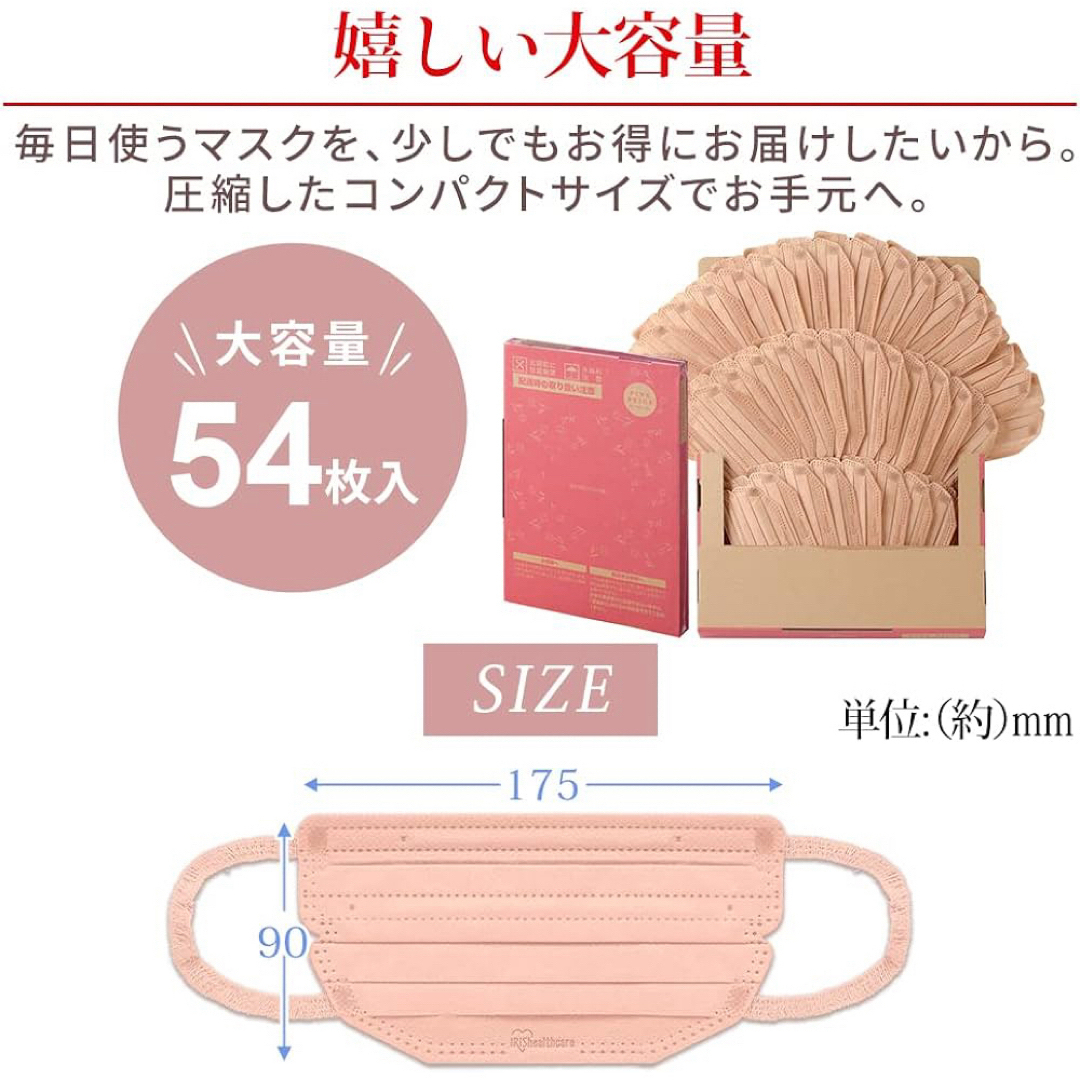 アイリスオーヤマ(アイリスオーヤマ)の美フィットマスク ふつう ピンクベージュ 54枚 インテリア/住まい/日用品の日用品/生活雑貨/旅行(日用品/生活雑貨)の商品写真
