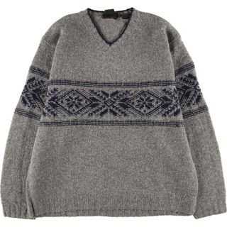 ティンバーランド(Timberland)の古着 90年代 ティンバーランド Timberland WEATHERGEAR HAND KNIT ハンドニット スノー柄 雪柄 Vネック ウールニットセーター メンズL ヴィンテージ /eaa405074(ニット/セーター)