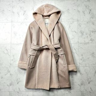 マックスマーラ(Max Mara)の【極美品】マックスマーラ　アルパカ　カシミヤ　コート　フード　ピンクベージュ(ロングコート)