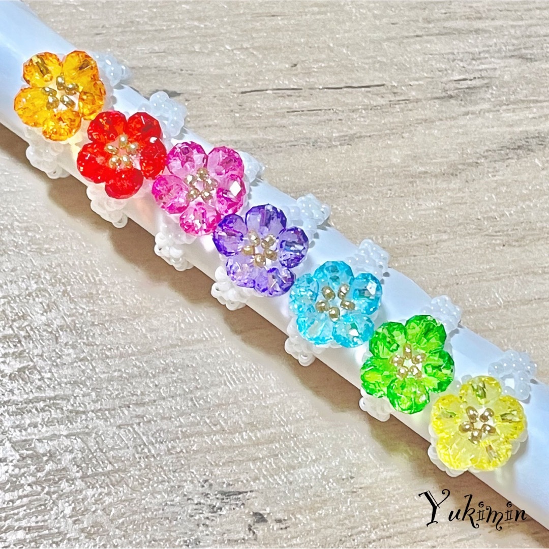ビーズリング 魔法のお花 フラワーリング ローズ ピンク ビーズ