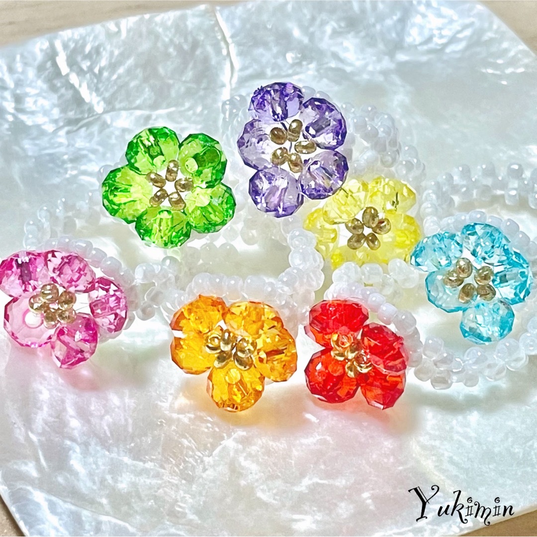 ビーズリング 魔法のお花 フラワーリング ローズ ピンク ビーズ