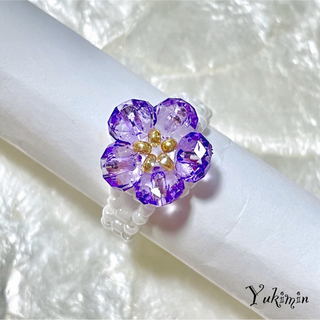ビーズリング 魔法のお花 フラワーリング パープル 紫 ビーズアクセサリー(リング)