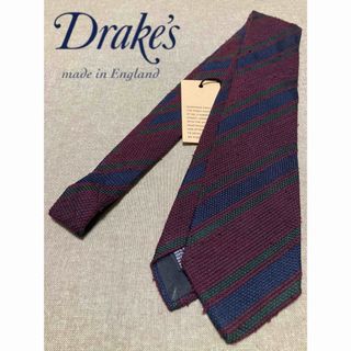 DRAKES - 【新品】Drake's／ドレイクス／ストライプ／ネップタイ／バーガンディ