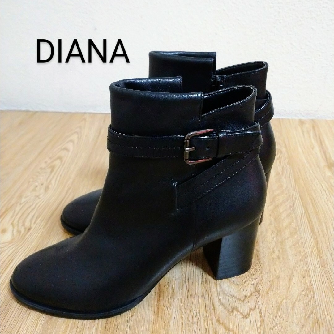 DIANA　ダイアナ　ショートブーツ　ブラック　ヒール　ファスナー　本革　レザーブーツ