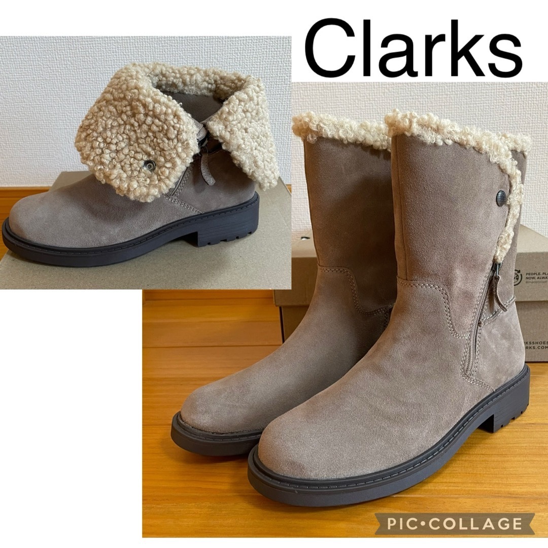 Clarks(クラークス)の【新品】クラークス 2way ボアブーツ Opal Zip スエード ベージュ レディースの靴/シューズ(ブーツ)の商品写真