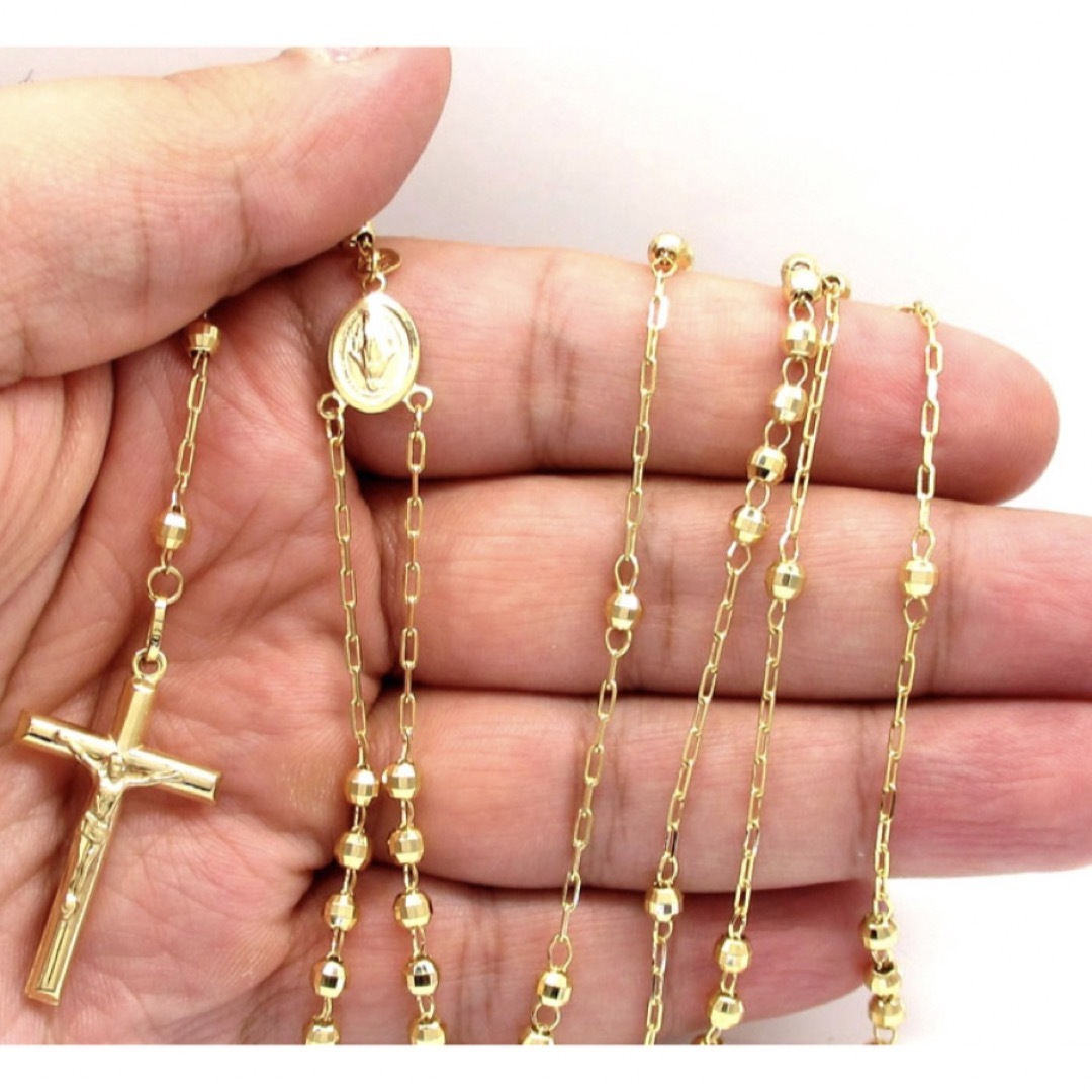 10k Yellow Gold Ball Rosary Chain メンズのアクセサリー(ネックレス)の商品写真