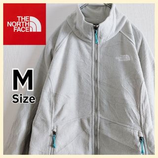 ザノースフェイス(THE NORTH FACE)のノースフェイス　フルジップ　フリースジャケット　グレー　Mサイズ　刺繍ロゴ　古着(ブルゾン)