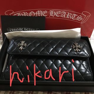 クロムハーツ(Chrome Hearts)のクロムハーツウェーブ#4 キルテッド 3スナップ クロス ブラック ライトレザー(財布)