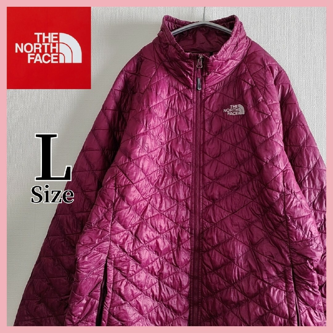 THE NORTH FACE(ザノースフェイス)のノースフェイス　フルジップ　中綿　ナイロンジャケット　赤　紫　Lサイズ　古着 レディースのジャケット/アウター(ナイロンジャケット)の商品写真