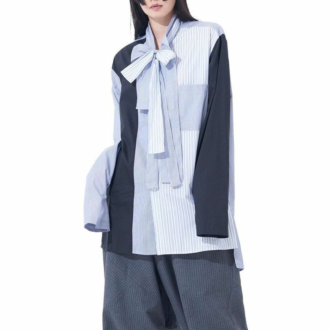 Yohji Yamamoto(ヨウジヤマモト)のCRAZY STRIPE SWITCHING BOW COLLAR SHIRT レディースのトップス(シャツ/ブラウス(長袖/七分))の商品写真