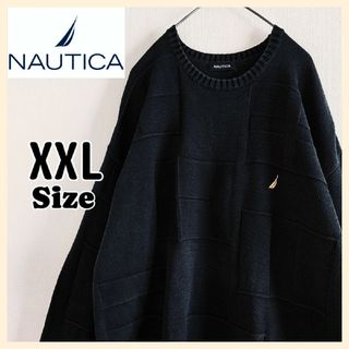 ノーティカ(NAUTICA)のノーティカ　コットン　ニットセーター　ネイビー　XXL　US古着　刺繍ロゴ(ニット/セーター)