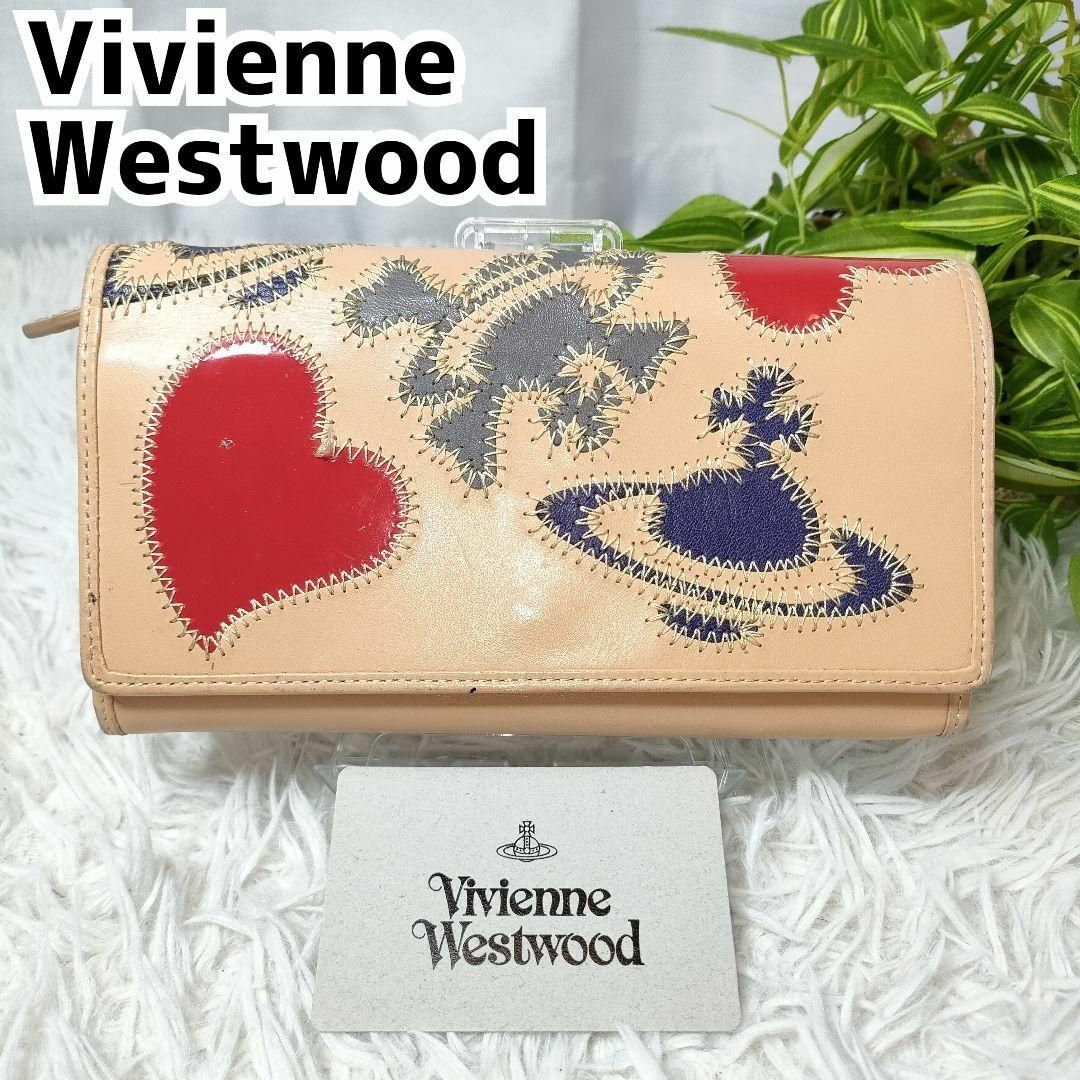 Vivienne Westwood(ヴィヴィアンウエストウッド)のヴィヴィアンウエストウッド 長財布 オーブ ロゴ ハート ピンク ネイビーグレー レディースのファッション小物(財布)の商品写真