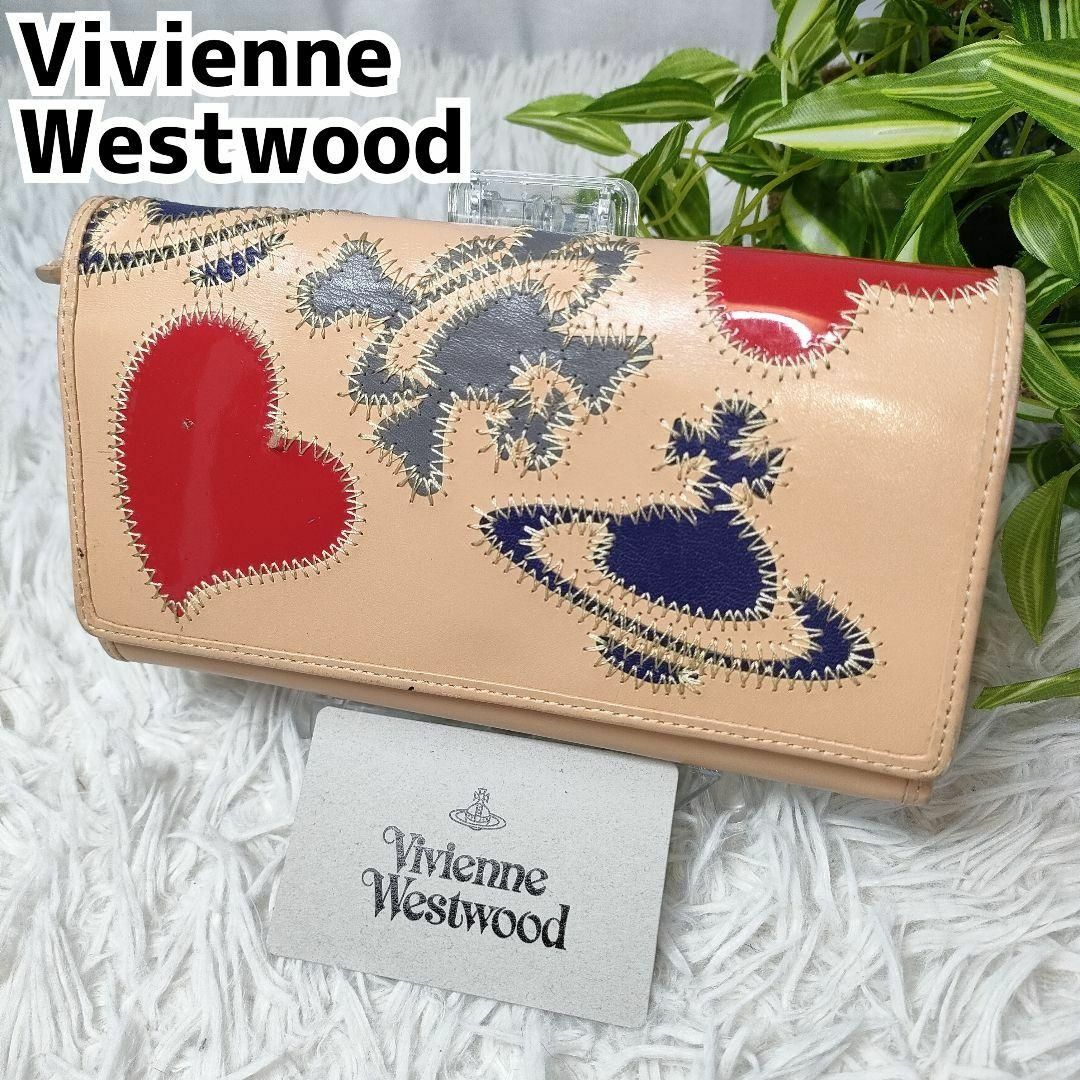 Vivienne Westwood(ヴィヴィアンウエストウッド)のヴィヴィアンウエストウッド 長財布 オーブ ロゴ ハート ピンク ネイビーグレー レディースのファッション小物(財布)の商品写真