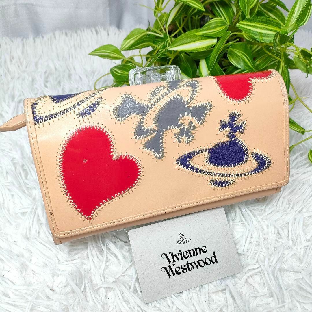 Vivienne Westwood(ヴィヴィアンウエストウッド)のヴィヴィアンウエストウッド 長財布 オーブ ロゴ ハート ピンク ネイビーグレー レディースのファッション小物(財布)の商品写真