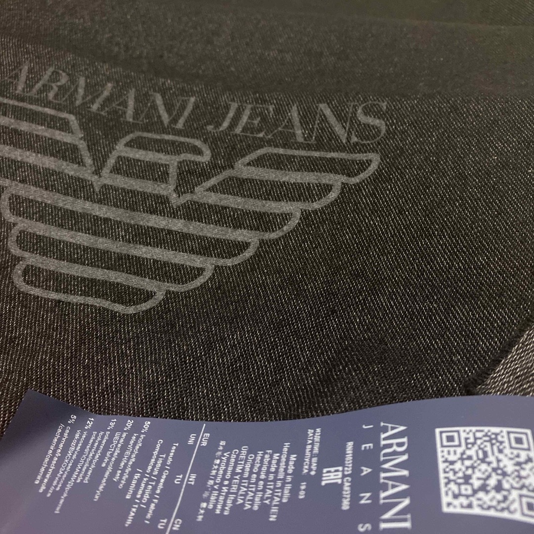 ARMANI JUNIOR(アルマーニ ジュニア)のアルマーニジーンズ ARMANI JEANS メンズ リネン マフラー ブラック メンズのファッション小物(マフラー)の商品写真