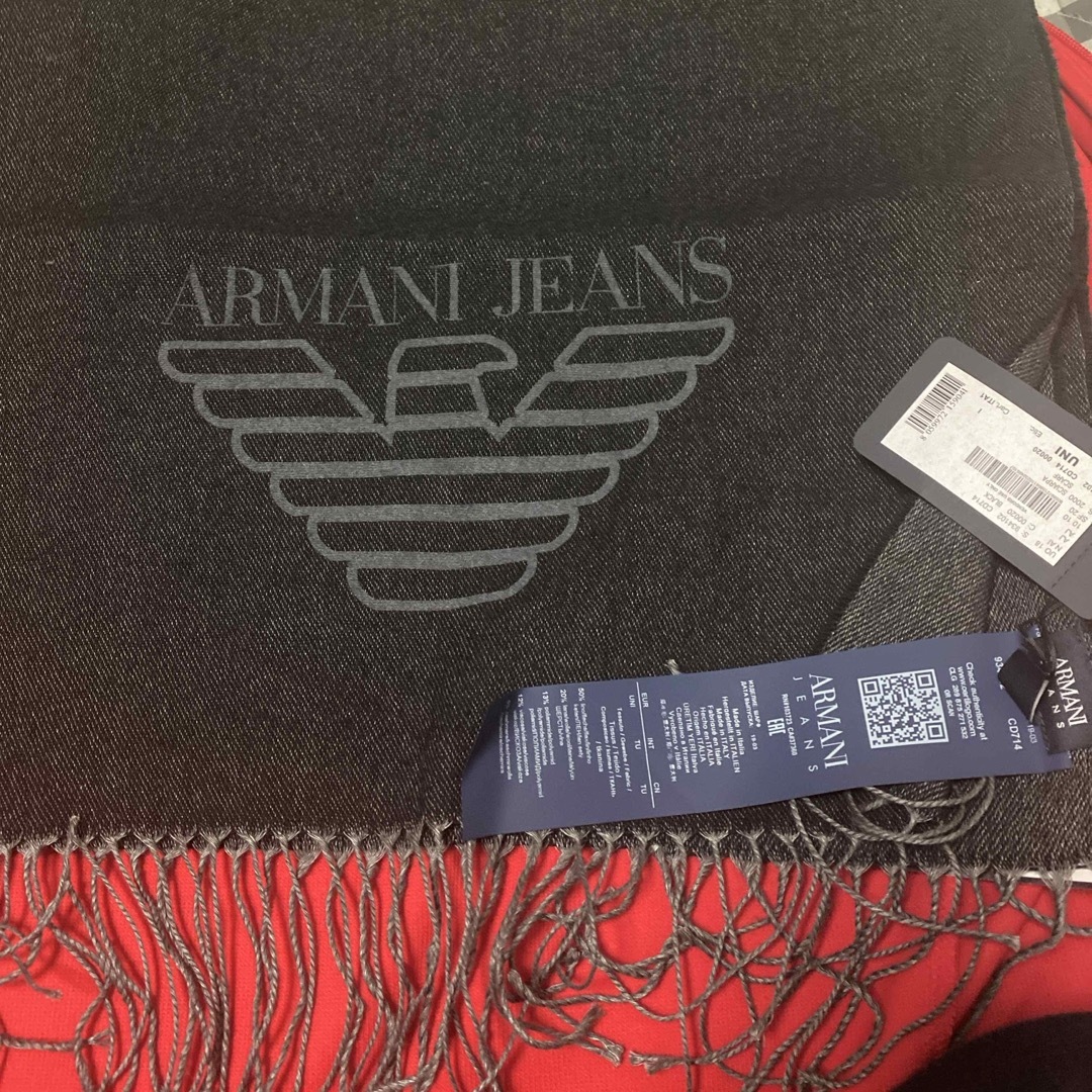 ARMANI JUNIOR(アルマーニ ジュニア)のアルマーニジーンズ ARMANI JEANS メンズ リネン マフラー ブラック メンズのファッション小物(マフラー)の商品写真