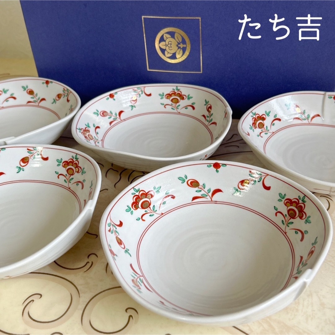 たち吉 - たち吉 赤絵花文 中鉢揃 5枚セット 変形皿 中皿 金彩 たち吉 - たち吉 赤絵花文 中鉢揃 5枚セット 変形皿 中皿 金彩
