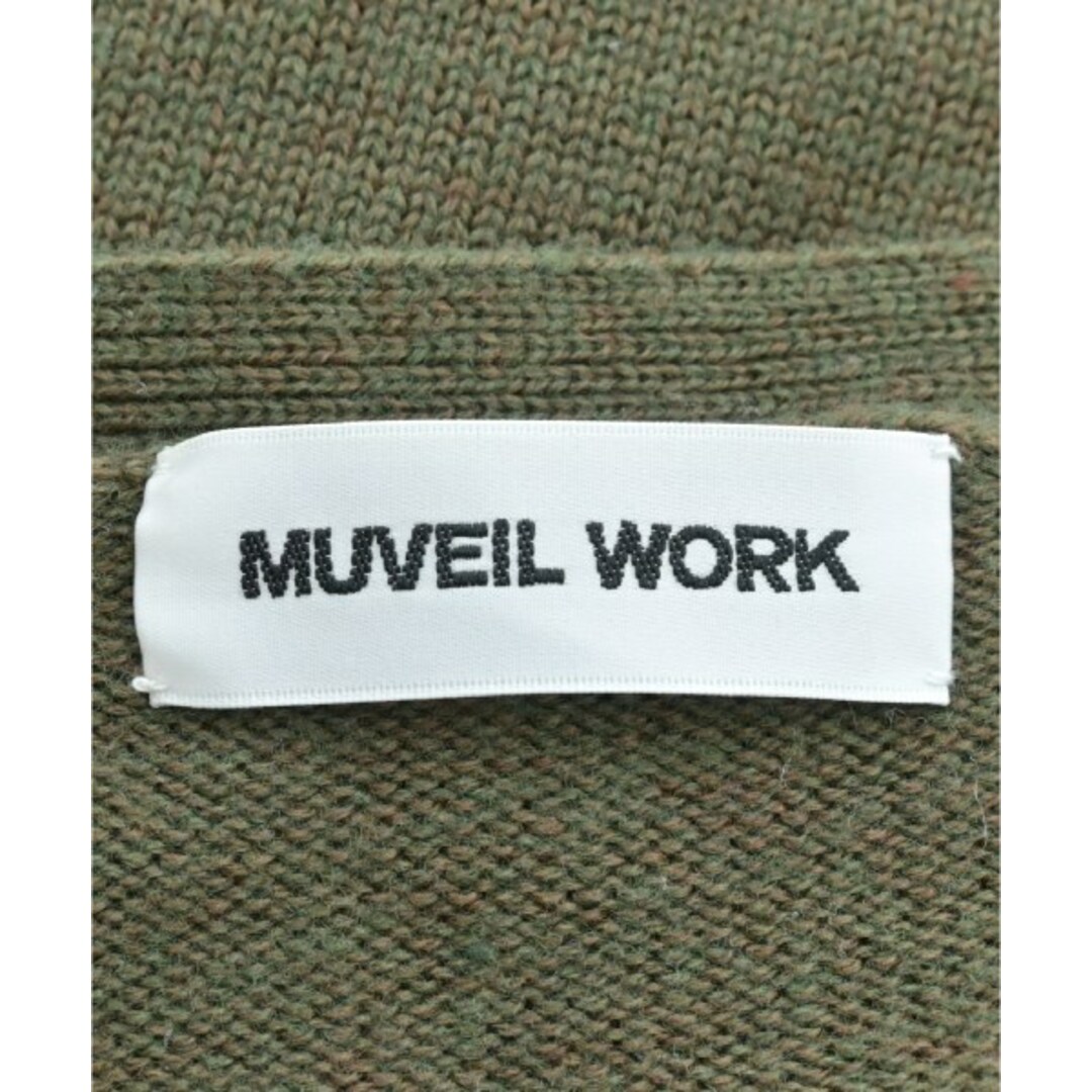 MUVEIL WORK(ミュベールワーク)のMUVEIL WORK ミュベールワーク カーディガン 38(M位) カーキ 【古着】【中古】 レディースのトップス(カーディガン)の商品写真