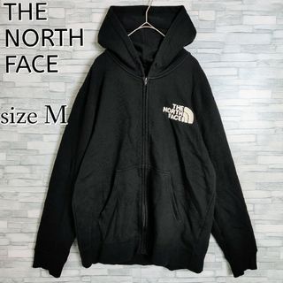 ザノースフェイス(THE NORTH FACE)の【人気】ノースフェイス☆パイルロゴ付パーカー　ブラック　M　刺繍ロゴ　フルジップ(パーカー)