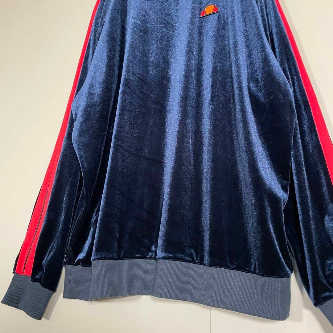 ellesse(エレッセ)の【ベロア素材】ellesse 長袖ロンTシャツ古着 ロゴ刺繍 サイズL ネイビー メンズのトップス(Tシャツ/カットソー(七分/長袖))の商品写真