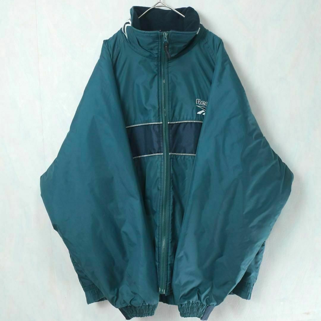 【希少】リーボック ナイロンジャケット 90s 中綿 緑 刺繍ロゴ ブルゾン