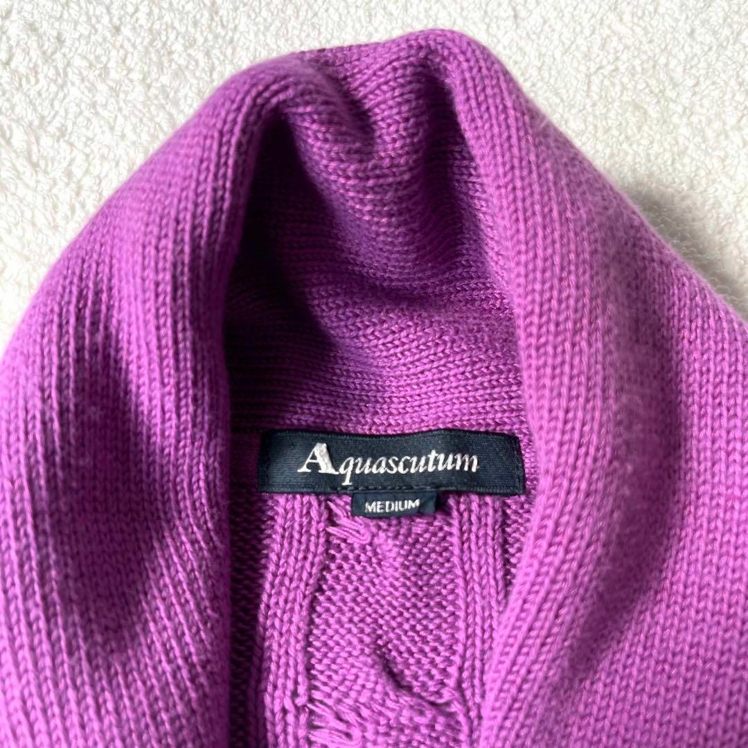 AQUA SCUTUM(アクアスキュータム)のアクアスキュータム ケーブル ニット カーディガン  紫 パープル Mサイズ メンズのトップス(カーディガン)の商品写真