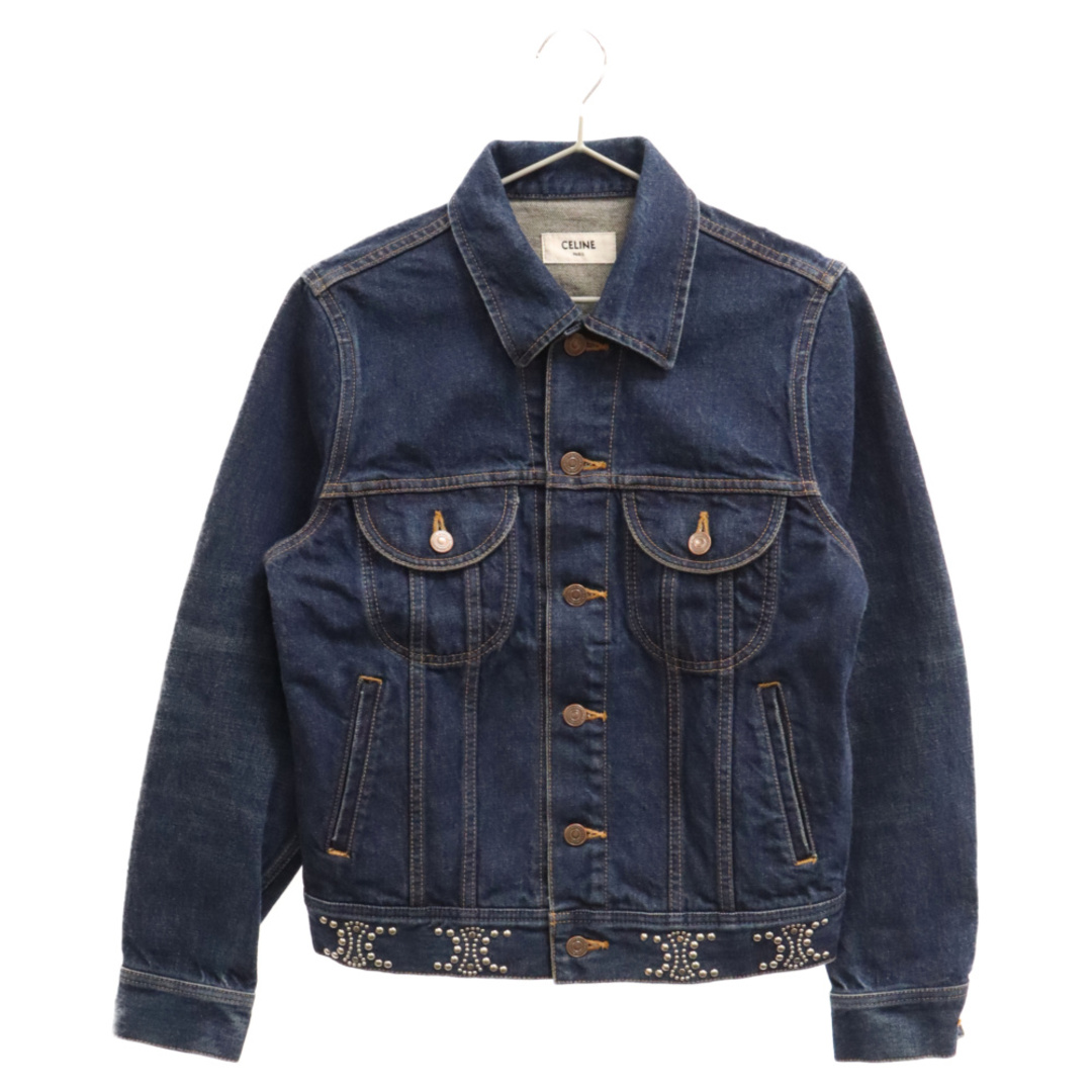 celine(セリーヌ)のCELINE セリーヌ Denim Trucker Jacket デニムトラッカージャケット トリオンフスタッズ刺繍入り インディゴ 2Q700107P レディース レディースのジャケット/アウター(Gジャン/デニムジャケット)の商品写真