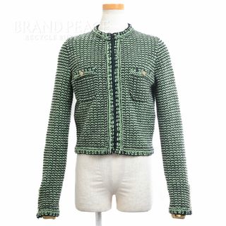 シャネル(CHANEL)のシャネル カーディガン ココボタン カシミヤ/コットン グリーン 36サイズ P(カーディガン)