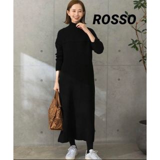 アーバンリサーチロッソ(URBAN RESEARCH ROSSO)のアーバンリサーチロッソ  リブハイネックロングニットワンピース　黒　ブラック(ロングワンピース/マキシワンピース)