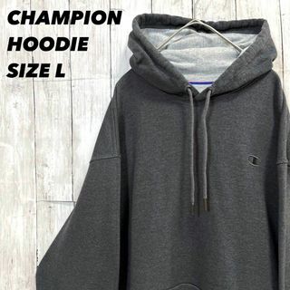 チャンピオン(Champion)のUS古着　チャンピオン　ワンポイント刺繍ロゴスエットパーカー Lチャコールグレー(パーカー)