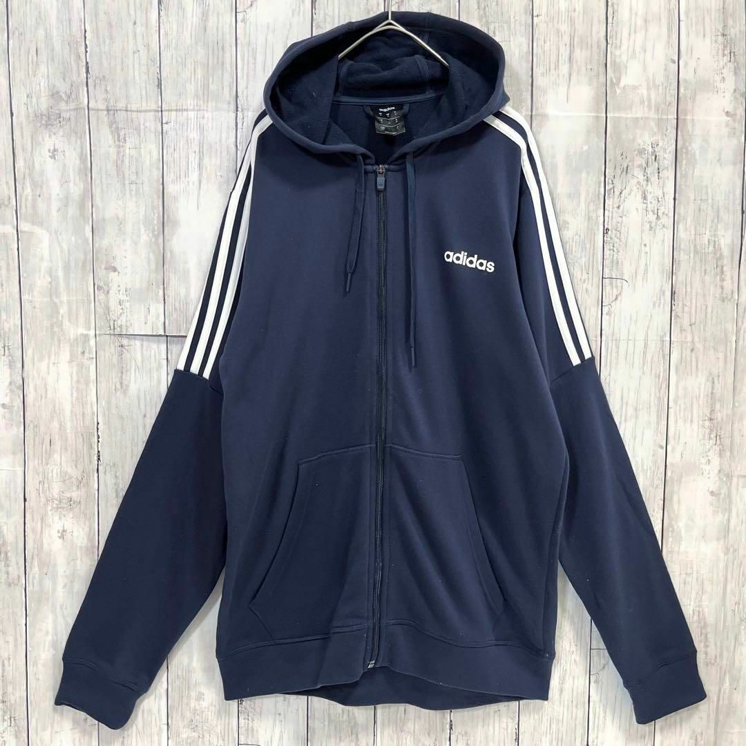 adidas(アディダス)のメンズ古着ADIDASアディダス　ジップアッププリントスエットパーカー　サイズM メンズのトップス(パーカー)の商品写真