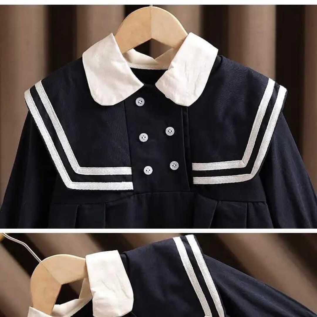 130 新品 未使用 制服風 セーラー ワンピース おでかけ 長袖 清楚 キッズ/ベビー/マタニティのキッズ服女の子用(90cm~)(ワンピース)の商品写真