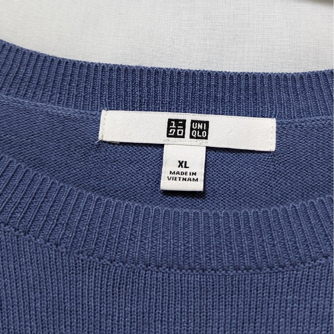 UNIQLO(ユニクロ)の新品 未使用 ユニクロ コットンカシミヤクルーネックセーター 長袖 XL ブルー レディースのトップス(ニット/セーター)の商品写真