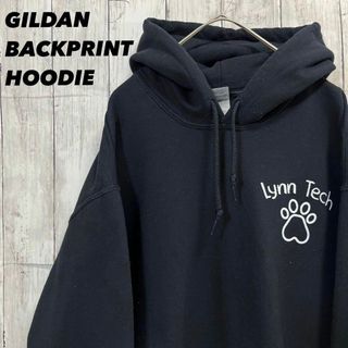 US古着　GILDAN LYNN TECHバックプリントスエットパーカー　M 黒(パーカー)