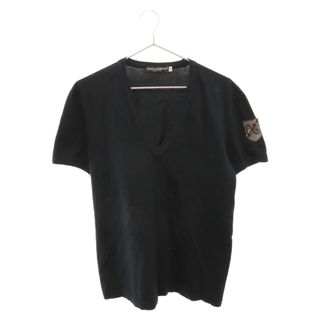 ドルチェアンドガッバーナ(DOLCE&GABBANA)のDOLCE & GABBANA ドルチェアンドガッバーナ エンブレム ロゴ Vネック 半袖 カットソー Tシャツ ブラック TJ09(Tシャツ/カットソー(半袖/袖なし))