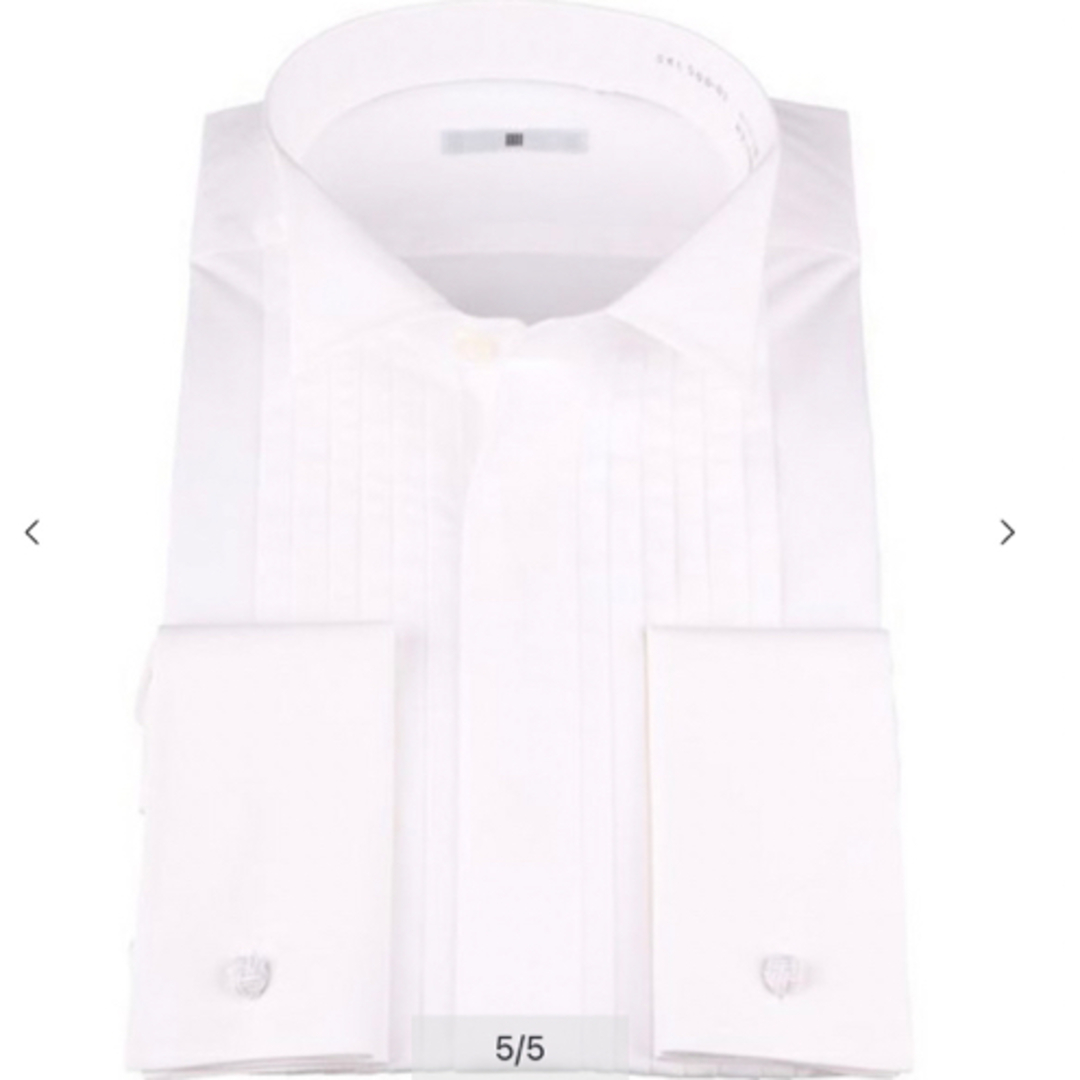 ドレスワイシャツ/ホワイト×ソリッド+ピンタック/ダブルカフス(ゴムカフス付) メンズのトップス(シャツ)の商品写真