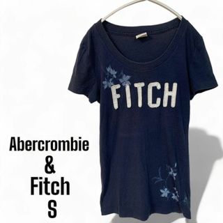 アバクロンビーアンドフィッチ(Abercrombie&Fitch)の[アバクロンビーアンドフィッチ] 花柄　フェルトロゴ　Ｔシャツ  Sサイズ　紺(Tシャツ(半袖/袖なし))