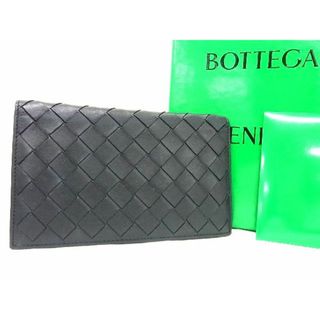 ■極美品■ BOTTEGA VENETA ボッテガヴェネタ ビッグイントレチャート レザー 二つ折り 長財布 ウォレット メンズ ブラック系 AU3258