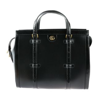 グッチ(Gucci)のGUCCI グッチ  ダブルG ミディアム トート トートバッグ 711057 レザー パイソン  ブラック ゴールド金具  ハンドバッグ ビジネスバッグ 日本限定 【本物保証】(トートバッグ)