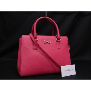 ■極美品■ Salvatore Ferragamo フェラガモ GG-21 F317 ダブルガンチーニ レザー 2WAY ショルダー ハンドバッグ ピンク系 AT3518