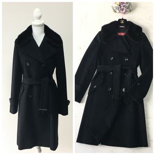 マックスマーラ(Max Mara)の美品　MaxMara マックスマーラ　ファー　ウール　コート　ベルト付(毛皮/ファーコート)