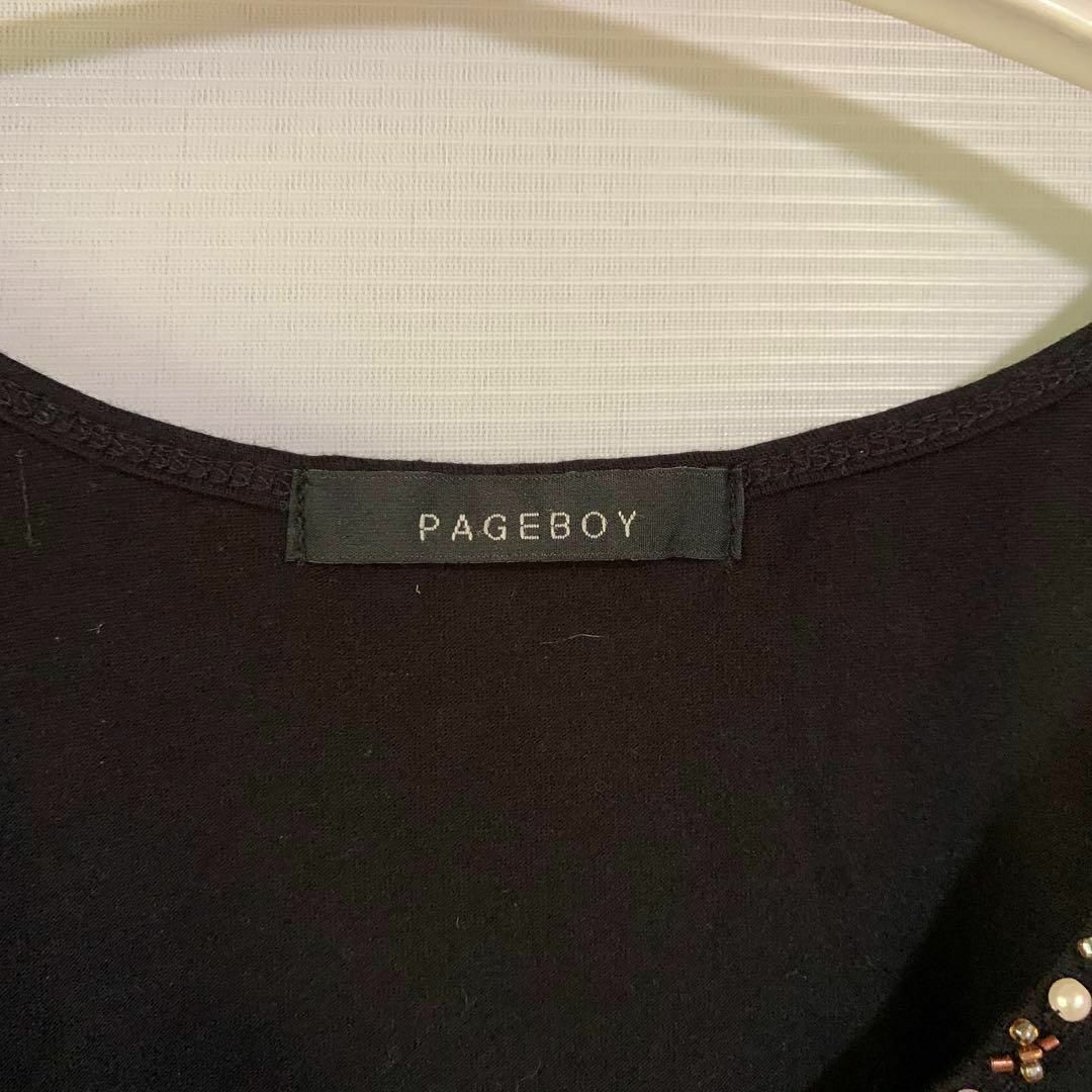 PAGEBOY(ページボーイ)の[ページボーイ] 襟元ビーズ　キラキラ　タンクトップ　美品　ブラック　Mサイズ レディースのトップス(タンクトップ)の商品写真